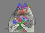 A cat with a bouquet